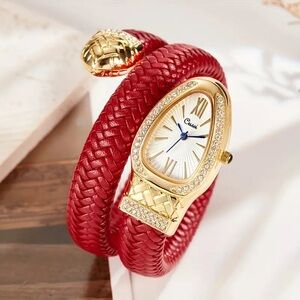 Elegant Serpenti Wrap Bracelet Watch – Red & Gold Tone ✨